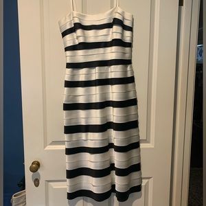 BCBG max Azria striped black white strapless dress
